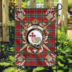 Clan Cook Tartan Crest Black Garden Flag - Gold Thistle BQ12 Clan Hall Tartan Today