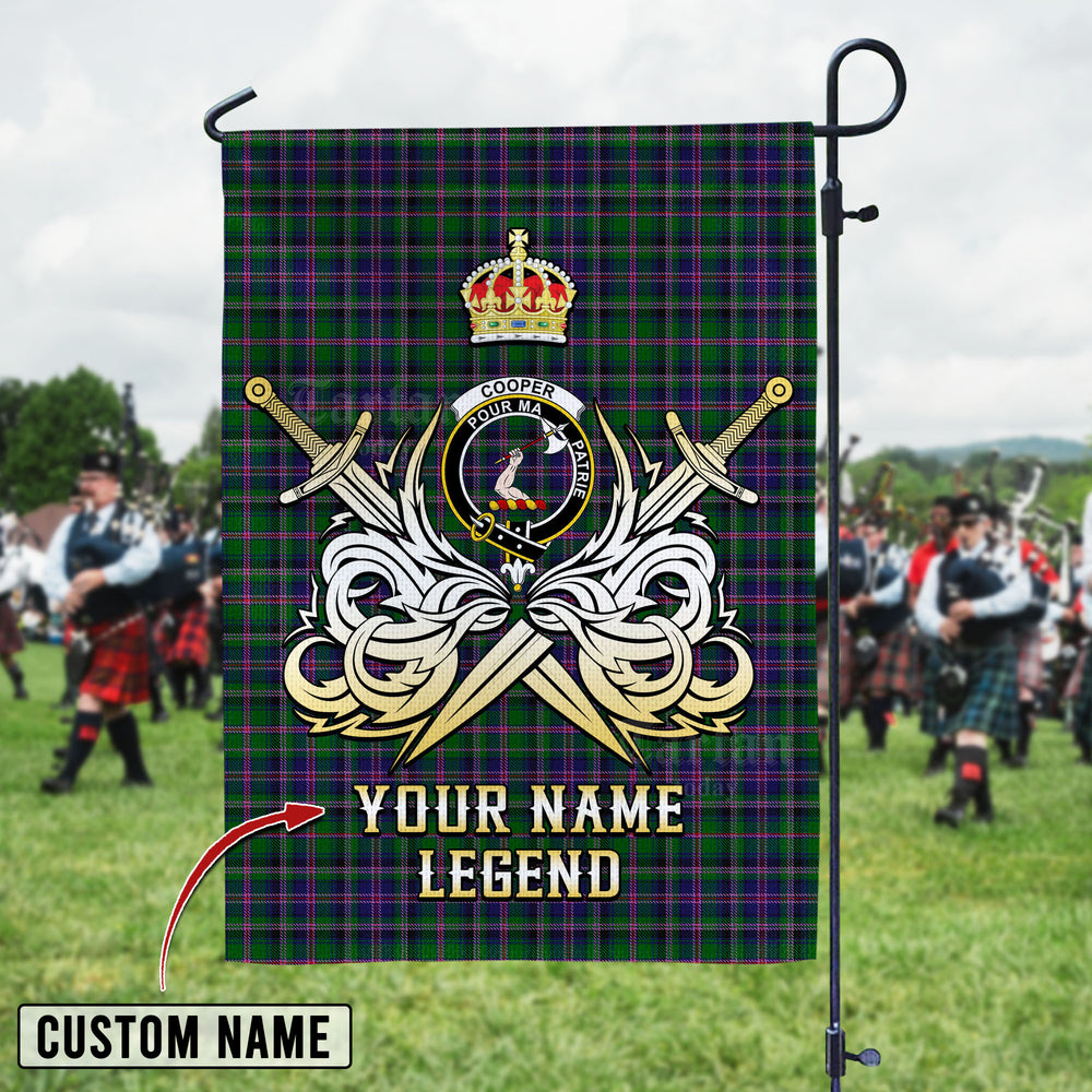 Personalized Custom Name Clan Cooper Modern Tartan Garden Flag with Clan Crest and the Golden Sword of Courageous Legacy YE76 - Cooper Modern Tartan Design, Scottish Heritage Gift