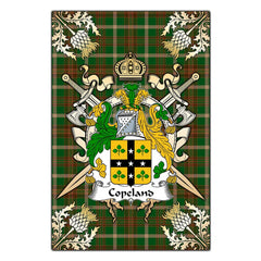 Clan Copeland Tartan Crest Black Garden Flag - Gold Thistle QL59 Clan Hall Tartan Today
