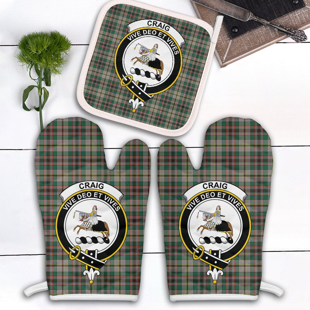 Clan Craig Ancient Tartan Crest Oven Mitt And Pot Holder (2 Oven Mitts + 1 Pot Holder) DQ25 Clan Craig Tartan Today