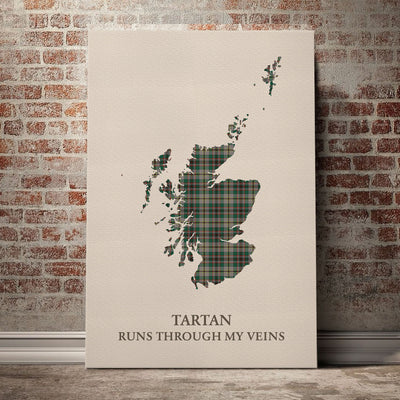 Clan Craig Ancient Tartan Scotland Map Canvas “Tartan Runs Through My Veins” Wall Art PH19