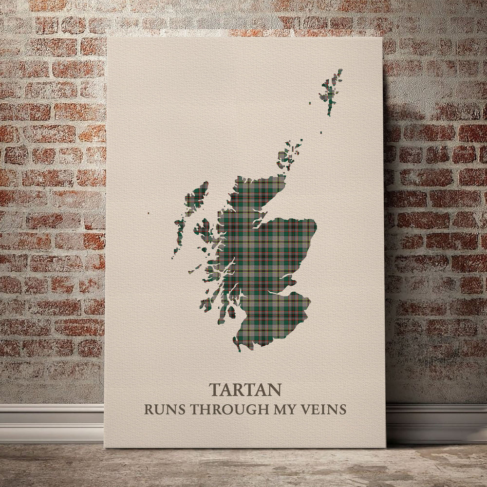 Craig Ancient Tartan Scotland Map Canvas – “Tartan Runs Through My Veins” Wall Art