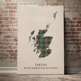 Craig Ancient Tartan Scotland Map Canvas – “Tartan Runs Through My Veins” Wall Art