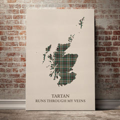 Craig Ancient Tartan Scotland Map Canvas – “Tartan Runs Through My Veins” Wall Art