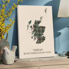 Clan Craig Ancient Tartan Scotland Map Canvas “Tartan Runs Through My Veins” Wall Art PH19