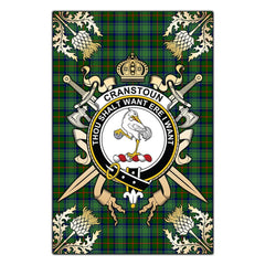 Clan Cranstoun Tartan Crest Black Garden Flag - Gold Thistle PN10 Clan Cranstoun Tartan Today