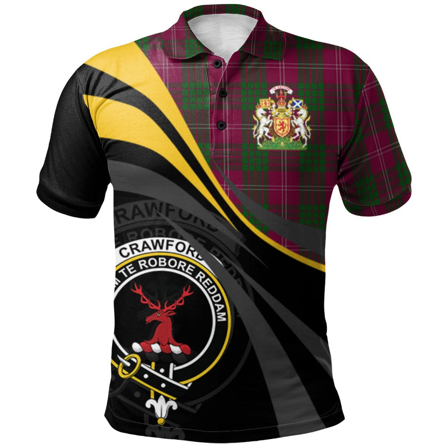 Clan Crawford Tartan Polo Shirt - Royal Coat Of Arms Style GR43 Crawford Tartan Tartan Polo