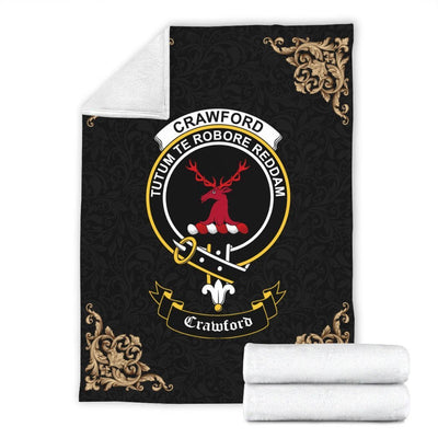 Clan Crawford Crest Tartan Premium Blanket Black