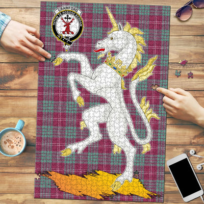 Clan Crawford Ancient Tartan Crest Unicorn Scotland Jigsaw Puzzles Gift For Family