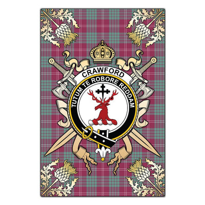Clan Crawford Ancient Tartan Crest Black Garden Flag - Gold Thistle