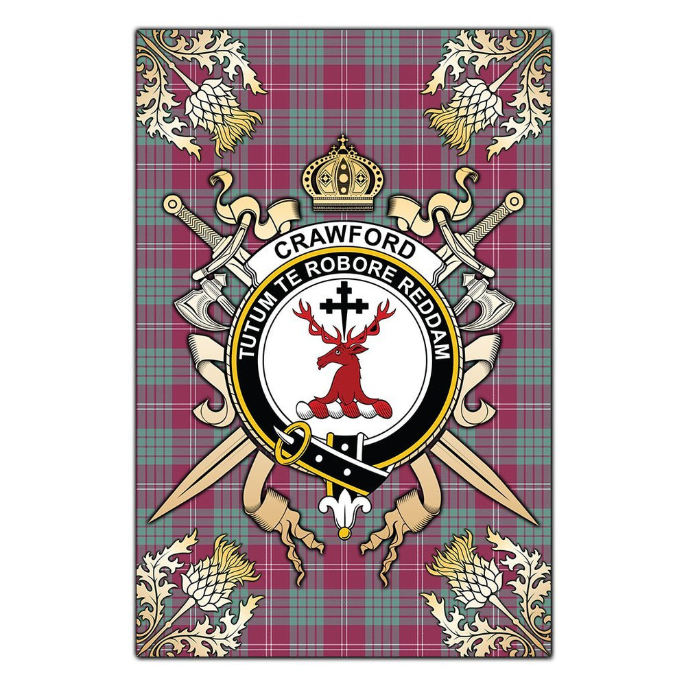 Clan Crawford Ancient Tartan Crest Black Garden Flag - Gold Thistle DE55 Clan Crawford Tartan Today