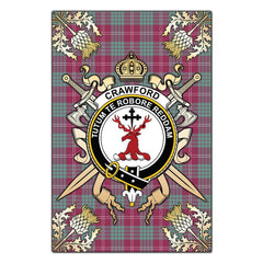 Clan Crawford Ancient Tartan Crest Black Garden Flag - Gold Thistle DE55 Clan Crawford Tartan Today