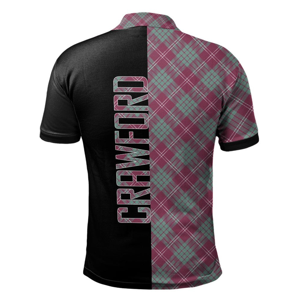 Clan Crawford Ancient Tartan Polo Shirt Half of Me - Cross Style WJ10 Crawford Ancient Tartan Tartan Polo