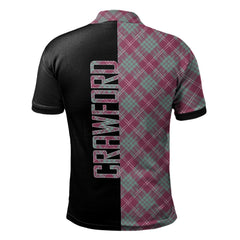 Clan Crawford Ancient Tartan Polo Shirt Half of Me - Cross Style WJ10 Crawford Ancient Tartan Tartan Polo
