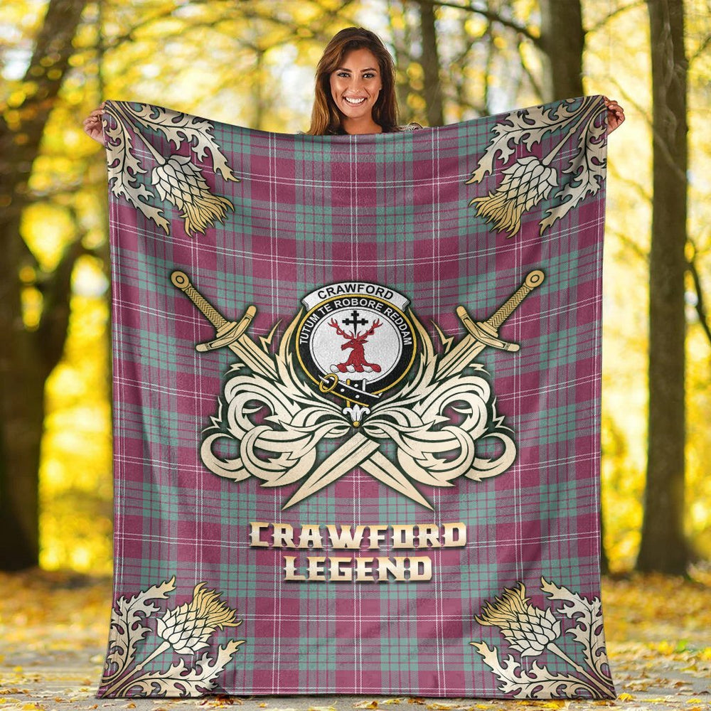Clan Crawford Ancient Tartan Gold Courage Symbol Blanket FP94 Clan Crawford Tartan Today