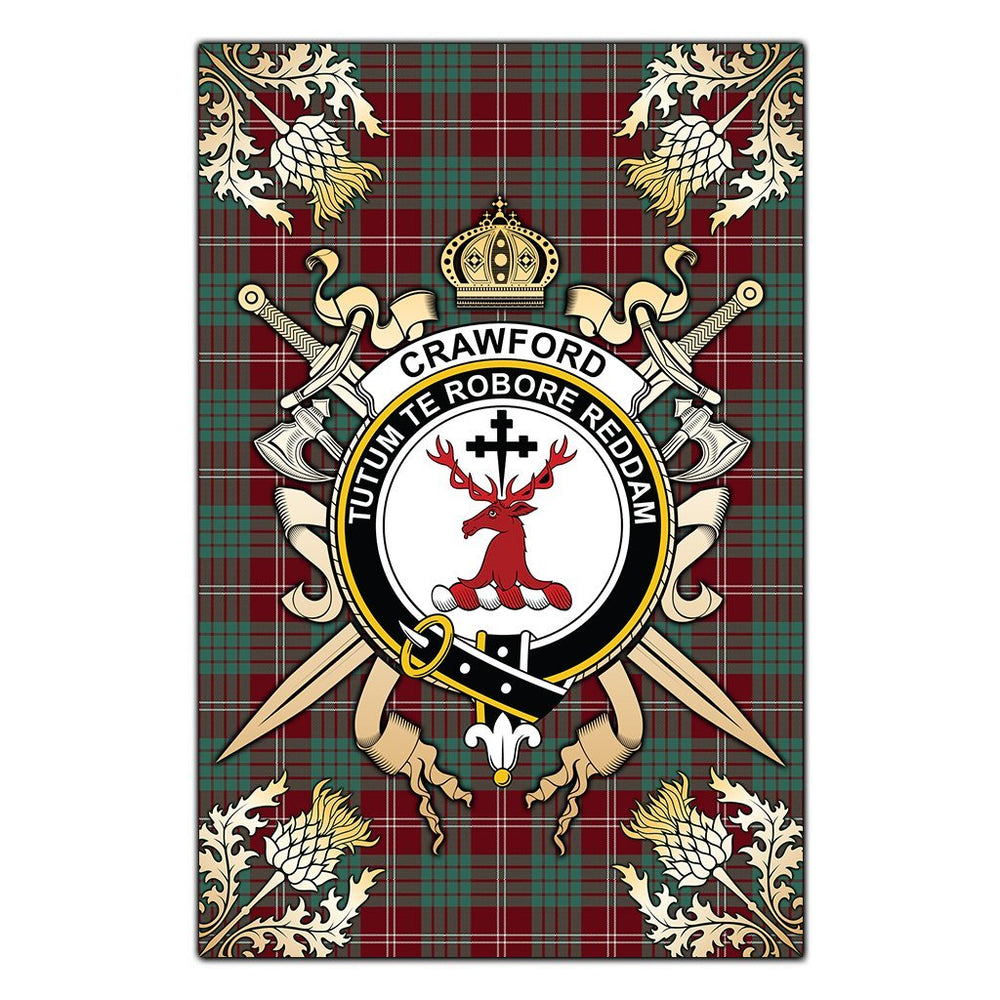 Clan Crawford Modern Tartan Crest Black Garden Flag - Gold Thistle AC27 Clan Crawford Tartan Today