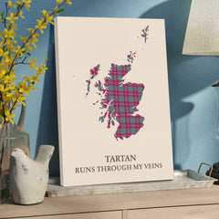 Clan Crawford Ancient Tartan Scotland Map Canvas “Tartan Runs Through My Veins” Wall Art HU84