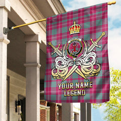 Custom Name Clan Crawford Ancient Tartan Garden Flag with Clan Crest and the Golden Sword of Courageous Legacy TK80