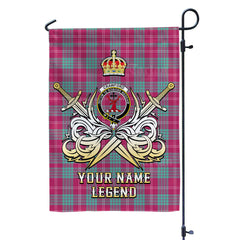 Custom Name Clan Crawford Ancient Tartan Garden Flag with Clan Crest and the Golden Sword of Courageous Legacy TK80