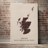 Crawford Modern Tartan Scotland Map Canvas – “Tartan Runs Through My Veins” Wall Art