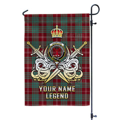 Custom Name Clan Crawford Modern Tartan Garden Flag with Clan Crest and the Golden Sword of Courageous Legacy IB90