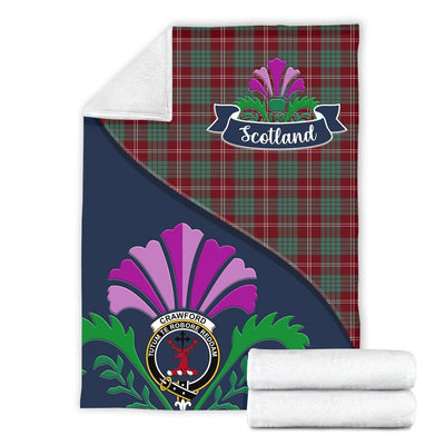 Clan Crawford Tartan Crest Premium Blanket Thistle Style