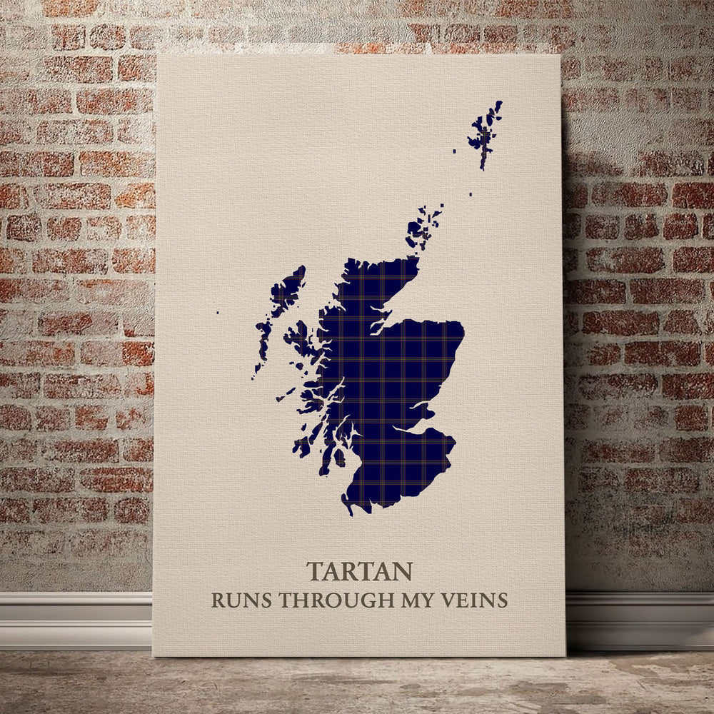 Crichton Tartan Scotland Map Canvas – “Tartan Runs Through My Veins” Wall Art