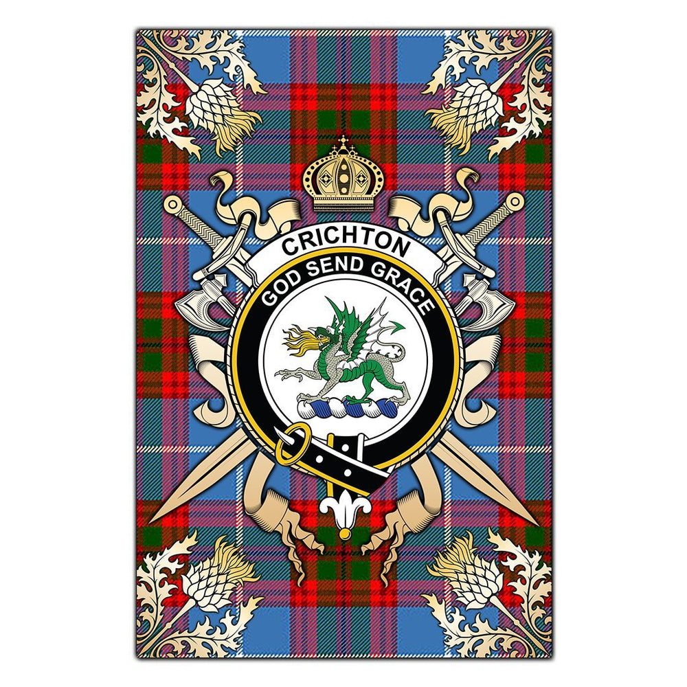 Clan Crichton Tartan Crest Black Garden Flag - Gold Thistle JP43 Clan Crichton Tartan Today