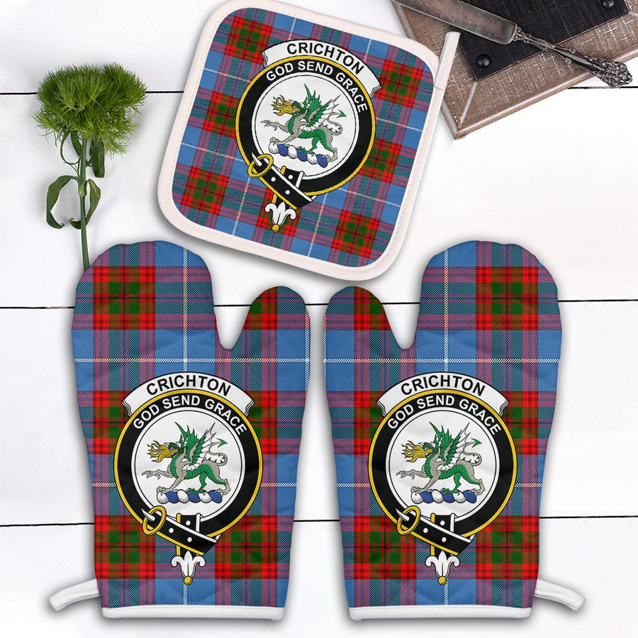 Clan Crichton Tartan Crest Oven Mitt And Pot Holder (2 Oven Mitts + 1 Pot Holder)