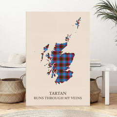 Clan Crichton District Tartan Scotland Map Canvas “Tartan Runs Through My Veins” Wall Art AS22