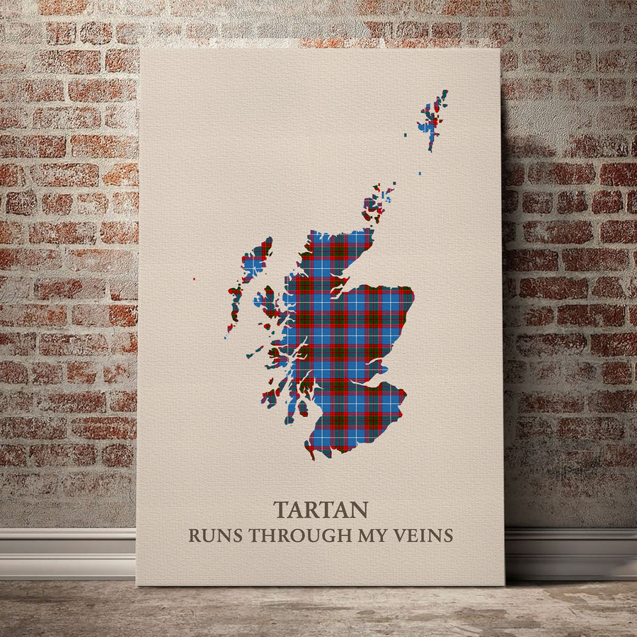 Crichton District Tartan Scotland Map Canvas – “Tartan Runs Through My Veins” Wall Art