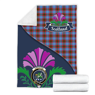 Clan Crichton Tartan Crest Premium Blanket Thistle Style