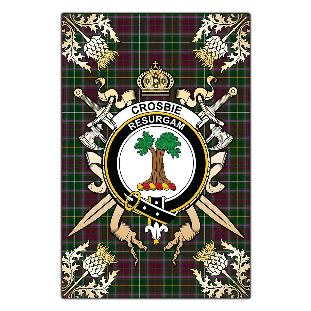 Clan Crosbie Tartan Crest Black Garden Flag - Gold Thistle FP10 Clan Crosbie Tartan Today