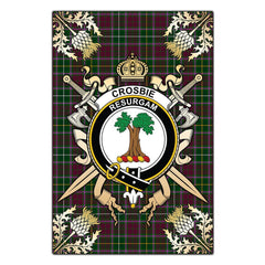 Clan Crosbie Tartan Crest Black Garden Flag - Gold Thistle FP10 Clan Crosbie Tartan Today