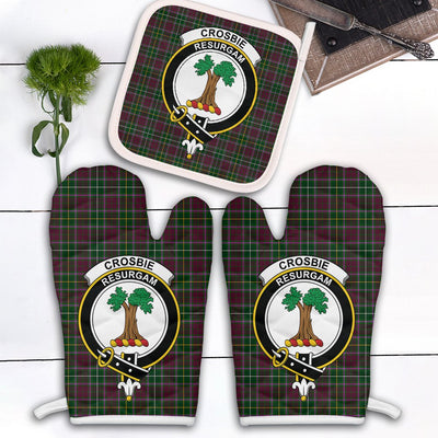 Clan Crosbie Tartan Crest Oven Mitt And Pot Holder (2 Oven Mitts + 1 Pot Holder)