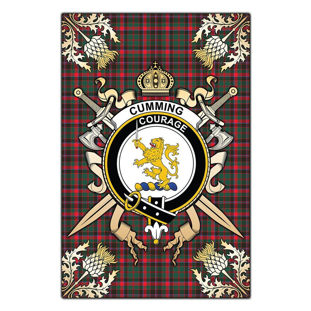 Clan Cumming Hunting Modern Tartan Crest Black Garden Flag - Gold Thistle AP34 Clan Cumming Tartan Today