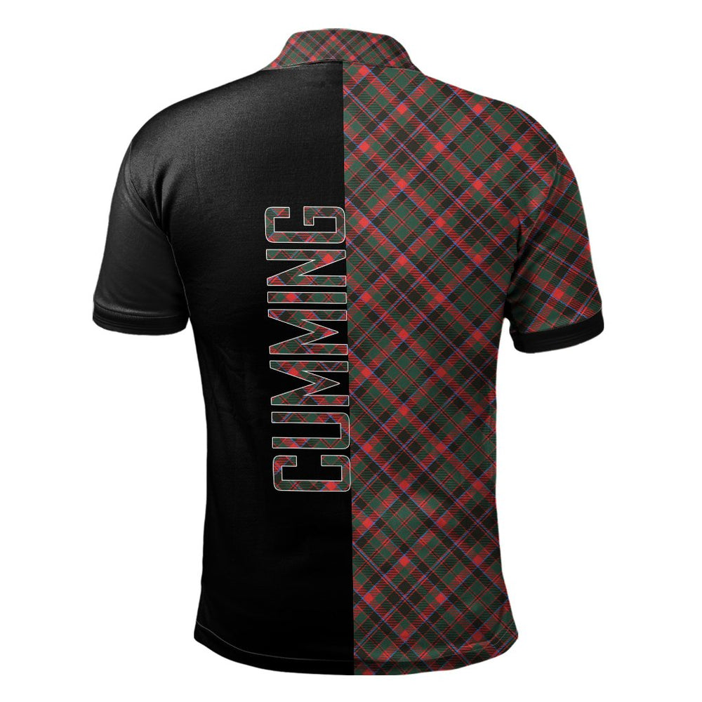 Clan Cumming Hunting Modern Tartan Polo Shirt Half of Me - Cross Style BI47 Cumming Hunting Modern Tartan Tartan Polo
