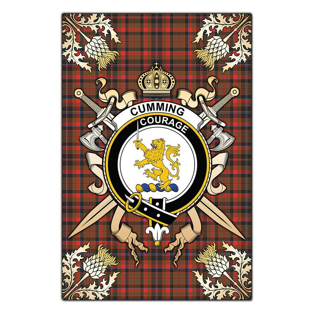 Clan Clan Cumming Hunting Weathered Tartan Crest Black Garden Flag - Gold Thistle EO19 Clan Cumming Tartan Today