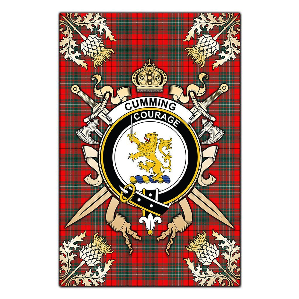 Clan Cumming Modern Tartan Crest Black Garden Flag - Gold Thistle ER76 Clan Cumming Tartan Today