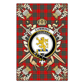 Clan Cumming Modern Tartan Crest Black Garden Flag - Gold Thistle ER76 Clan Cumming Tartan Today