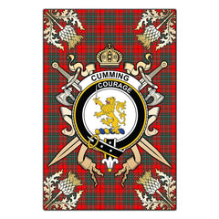 Clan Cumming Modern Tartan Crest Black Garden Flag - Gold Thistle ER76 Clan Cumming Tartan Today