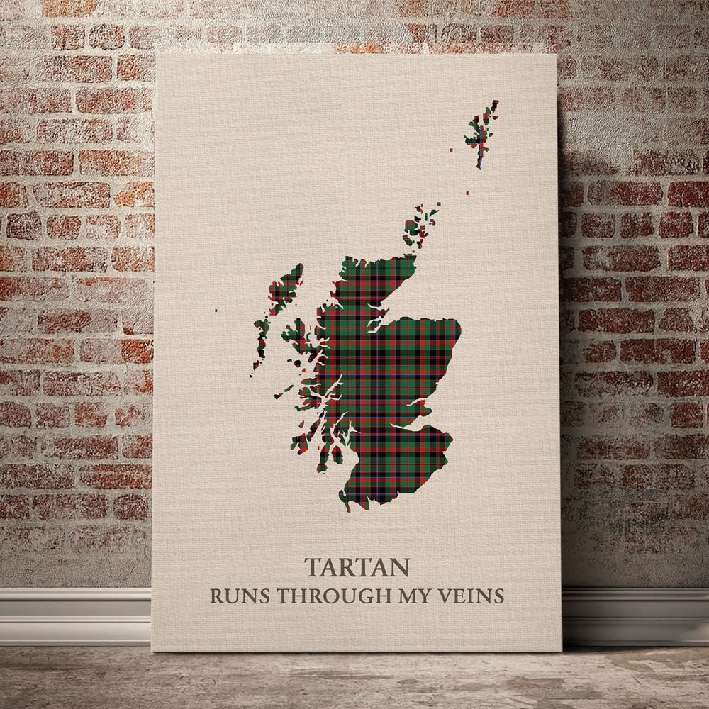 Cumming Hunting Ancient Tartan Scotland Map Canvas – “Tartan Runs Through My Veins” Wall Art