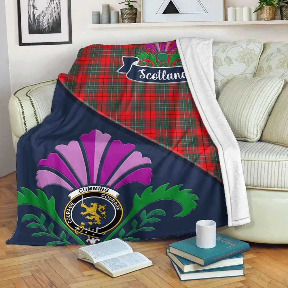 Clan Cumming Tartan Crest Premium Blanket Thistle Style AH98 Clan Cumming Tartan Today