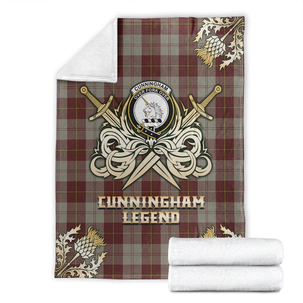 Clan Cunningham Burgundy Dancers Tartan Gold Courage Symbol Blanket UD63 Clan Cunningham Tartan Today