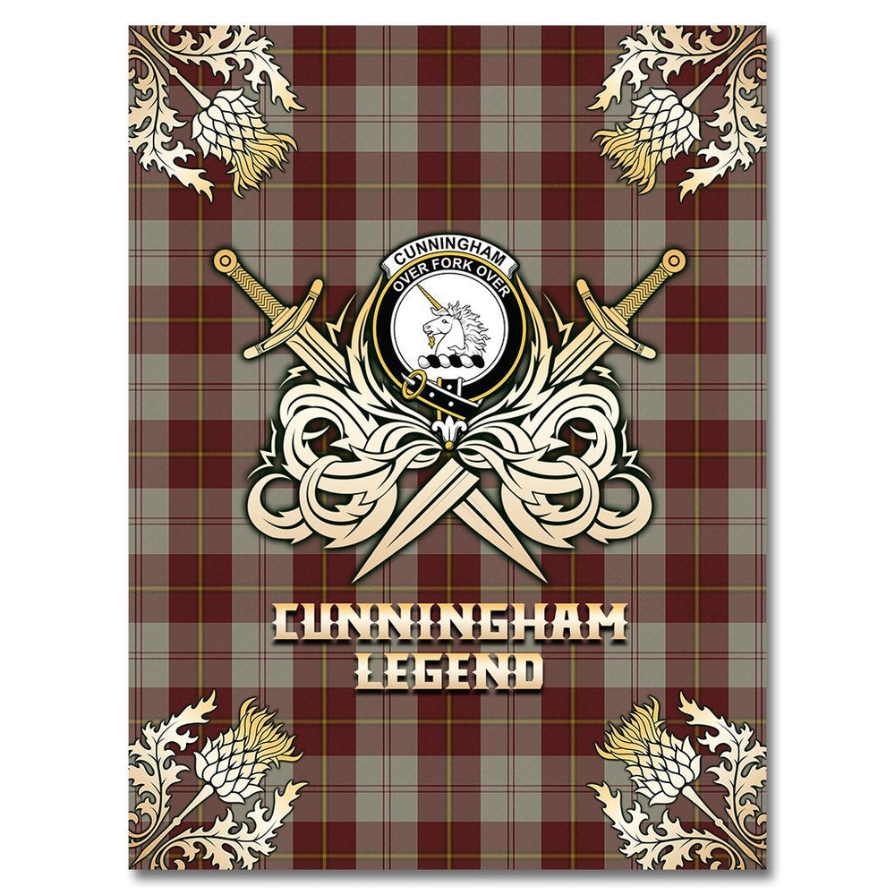 Clan Cunningham Burgundy Dancers Tartan Gold Courage Symbol Blanket UD63 Clan Cunningham Tartan Today