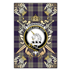 Clan Cunningham Dress Blue Dancers Tartan Crest Black Garden Flag - Gold Thistle NU45 Clan Cunningham Tartan Today