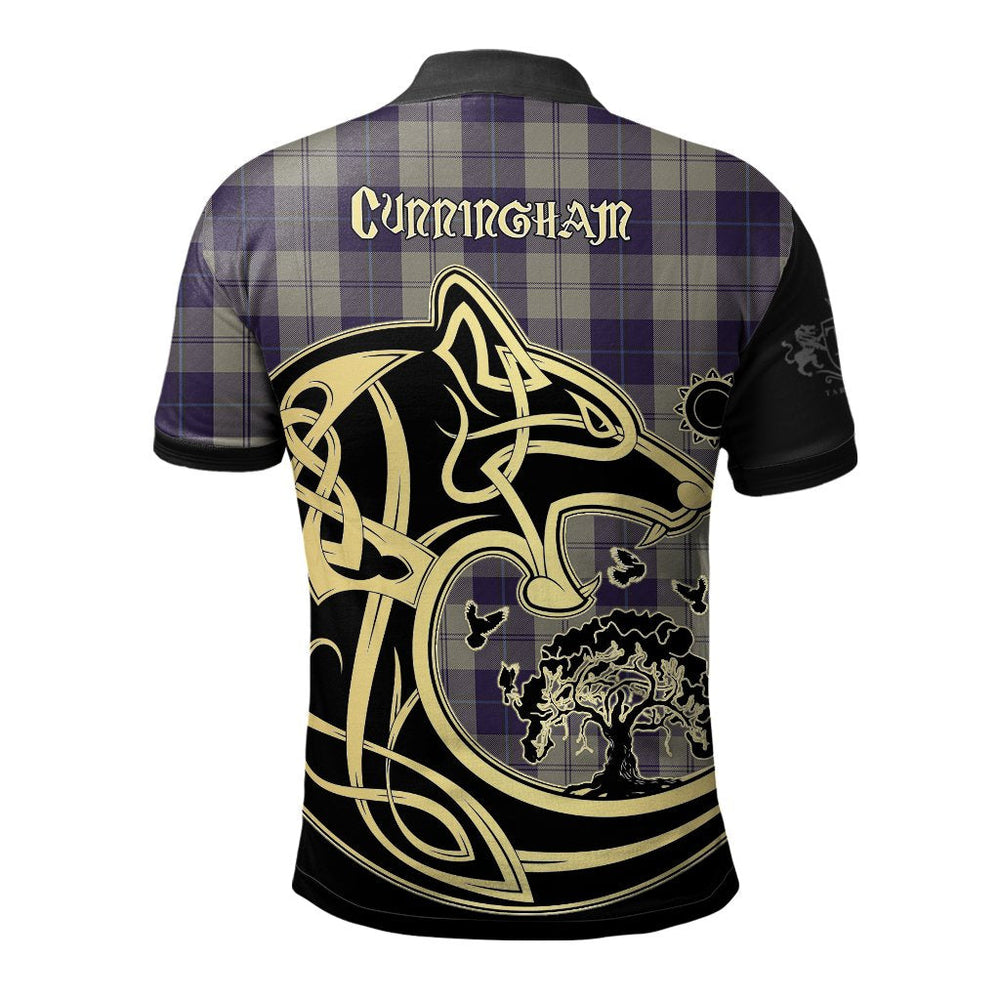 Clan Cunningham Dress Blue Dancers Tartan Polo Shirt Viking Wolf RS74 Cunningham Dress Blue Dancers Tartan Tartan Polo