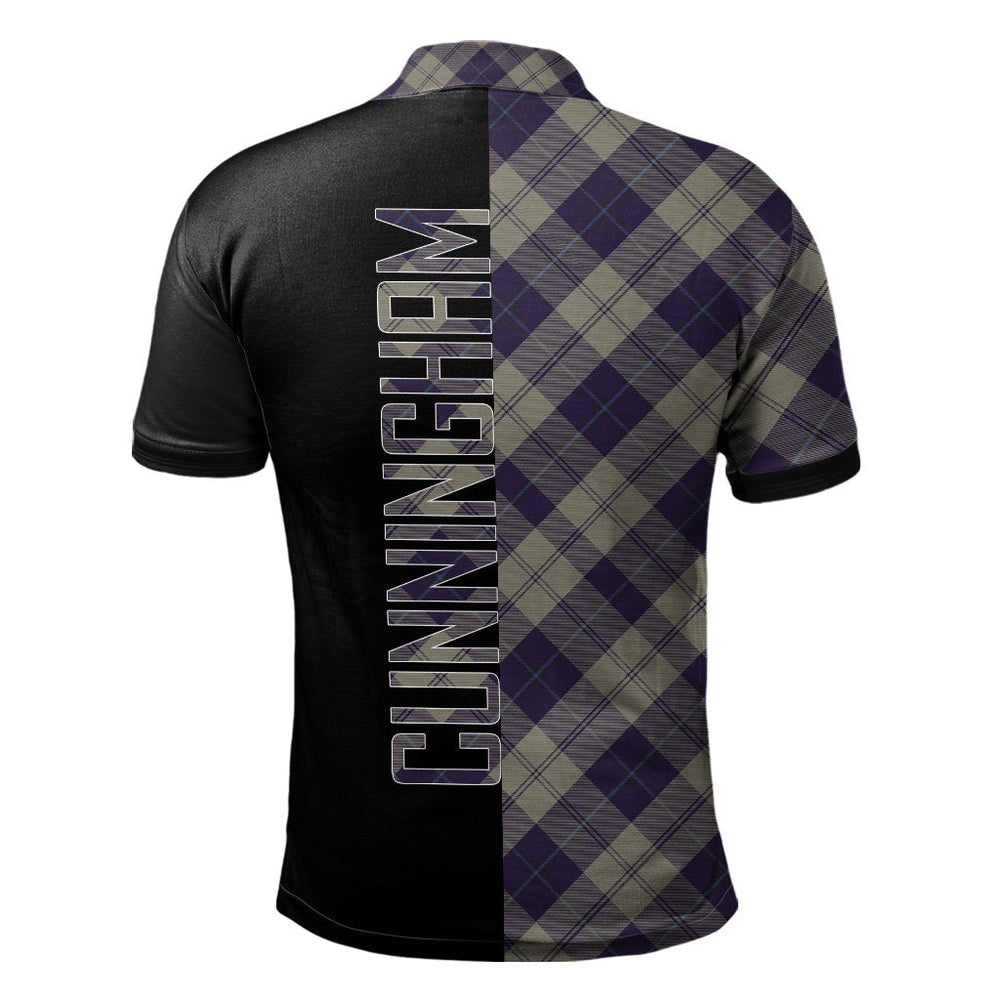 Clan Cunningham Dress Blue Dancers Tartan Polo Shirt Half of Me - Cross Style FV85 Cunningham Dress Blue Dancers Tartan Tartan Polo