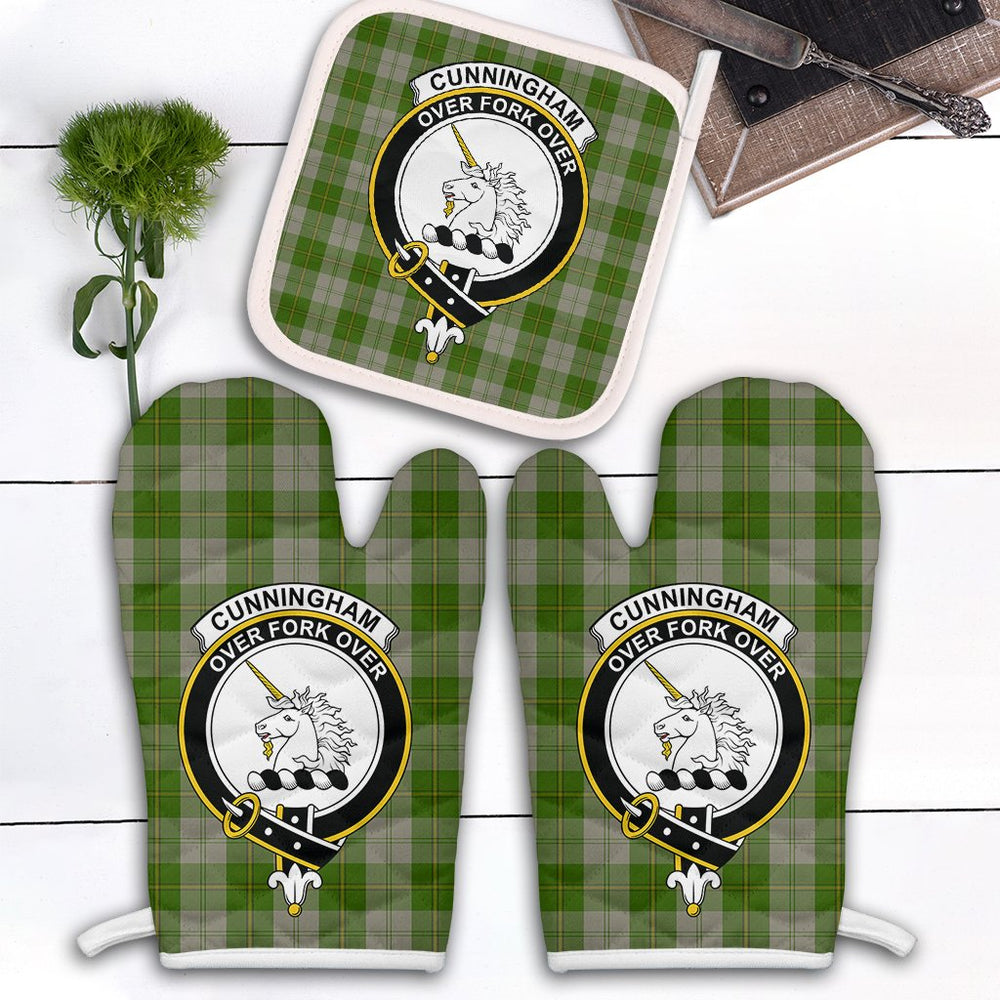 Clan Cunningham Dress Green Dancers Tartan Crest Oven Mitt And Pot Holder (2 Oven Mitts + 1 Pot Holder) BI51 Clan Cunningham Tartan Today