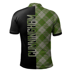 Clan Cunningham Dress Green Dancers Tartan Polo Shirt Half of Me - Cross Style PD88 Cunningham Dress Green Dancers Tartan Tartan Polo